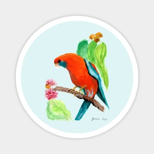 Crimson Rosella in the Gum Tree Gouache Painting Magnet